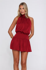 Flirty Little Number Satin Halter Mini Dress Wine
