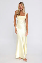 Social Setting One Shoulder Satin Maxi Dress Yellow