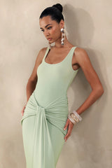 Solyra | Mint Square-Neck Maxi Dress With Sash And Cape Detail