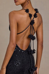 Embellished Plunge Open-Back Gown In Black