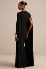 Magdelena | Black Asymmetric Cape Maxi Dress