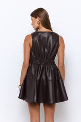 Noir Horizon Faux Leather Mini Dress Chocolate
