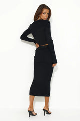 Heated Love Ribbed Midi Skirt Black