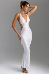 Embellished Cut-Out Backless Maxi Dress In White