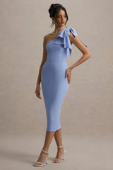 Ambretta | Powder Blue One-Shoulder Midi Dress With Bow