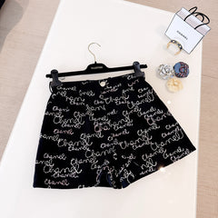 Chanel 25B Autumn And Winter Lapel Embroidered Wool AllOver Logo Belted Long Sleeved Jacket Casual Shorts Suit #332731