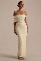 Solora | Cream Lace Twisted Bardot-Neck Maxi Dress