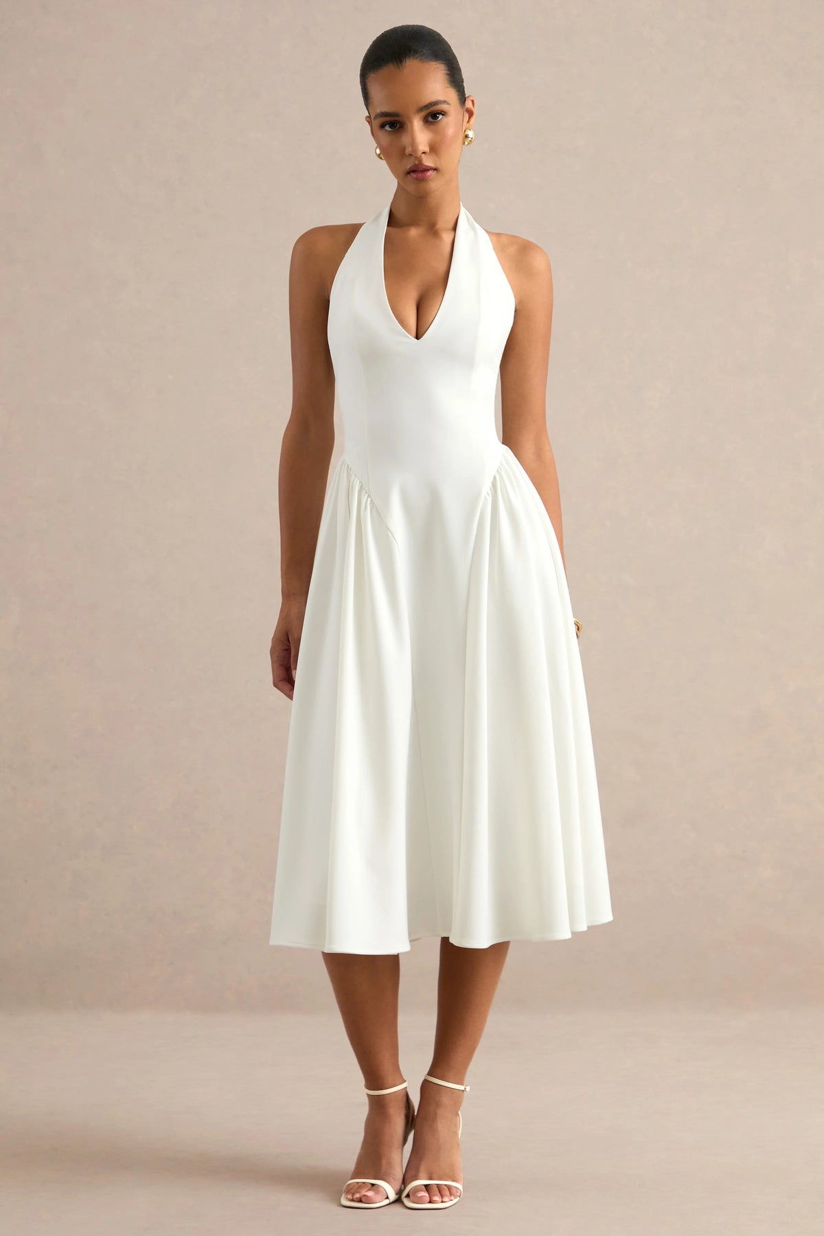 Mirel | White Halter-Neck Midi Dress