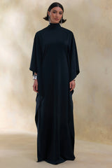 Lumisette | Black Satin High-Neck Maxi Dress With Cape