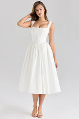 White Stretch Cotton Corset Midi Dress