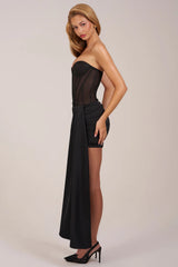 Bandeau Lace-Up Corset Mini Dress  In Black