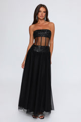 Main Attraction Sequin Mesh Strapless Maxi Dress Black