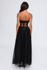Main Attraction Sequin Mesh Strapless Maxi Dress Black