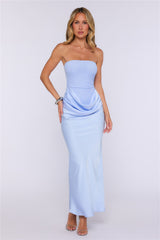 Graceful Moment Strapless Mesh Satin Maxi Dress Blue