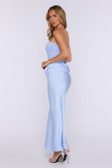 Graceful Moment Strapless Mesh Satin Maxi Dress Blue