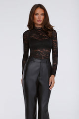 Tempting Details Sheer Long Sleeve Lace Top Black