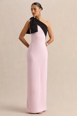 Adara | Pink & Black Asymmetric-Neck Maxi Dress With Bow-Detail