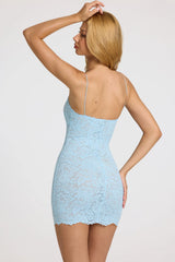 Scalloped-Lace Mini Dress In Powder Blue