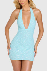 Embellished Mini Dress In Aqua