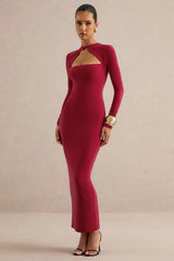 Felicienne | Red High-Neck Maxi Dress With Twisted Cut-Out