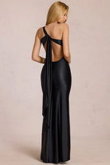 Asymmetric Tie-Back Gown In Black