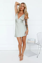 Silky Moment Satin Mini Dress Sage