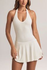 Modal Halterneck A-Line Mini Dress In White