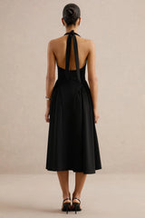 Mirel | Black Halter-Neck Midi Dress