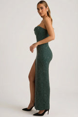 Embellished Strapless Cowl-Neck Maxi Dress In Emerald Green
