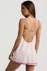 Scalloped Backless A-Line Mini Dress In Cherry Print