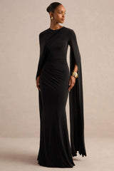 Magdelena | Black Asymmetric Cape Maxi Dress