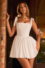 Ruched Corset Mini Dress In White