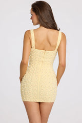 Embellished Square-Neck Mini Dress In Butter Yellow