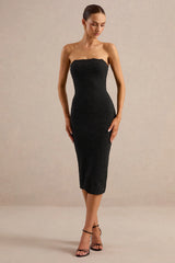 Rosaria | Black Lace Bandeau Midi Dress With Scarf-Detail