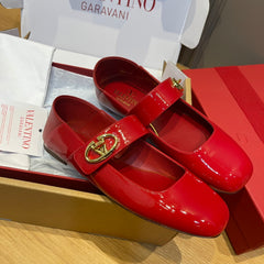 Valentino Women's Spring/Fall Fashion Classic Minimalist Elegant Solid Color Leather Flat Low Top Mary Jane Ballet Flats Shoes #79529