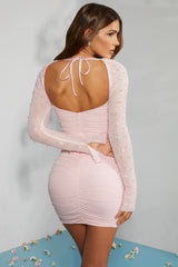Embellished Long Sleeve Mini Dress In Blush
