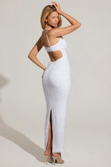 Embellished Cowl-Neck Maxi Dress In White