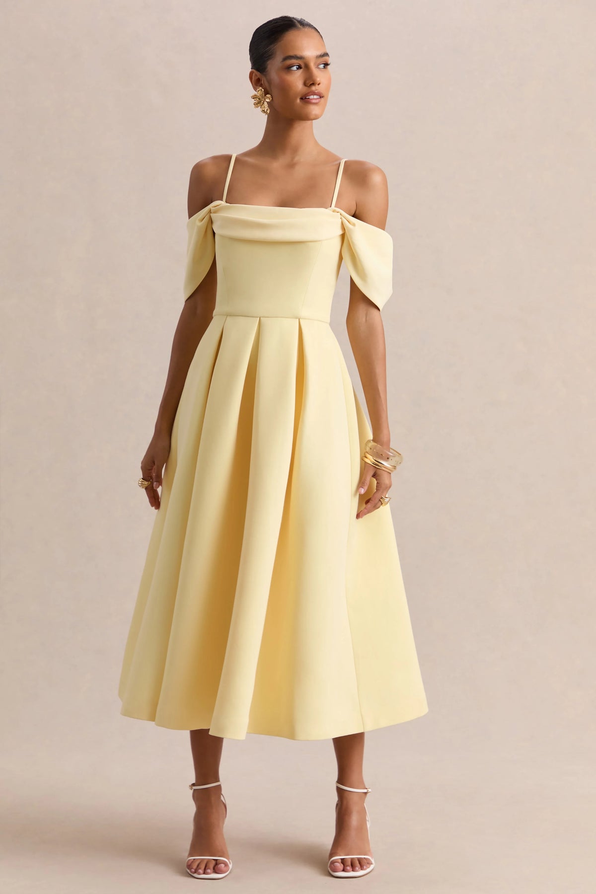 Cosima | Lemon Bardot-Neck Midi Dress