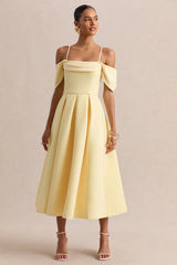 Cosima | Lemon Bardot-Neck Midi Dress