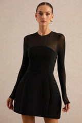 Aviana | Black Mesh Crew-Neck Mini Dress