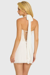 Sequin Lace Corset Mini Dress In Pearl