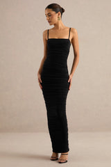 Faina | Black Square-Neck Ruched Maxi Dress