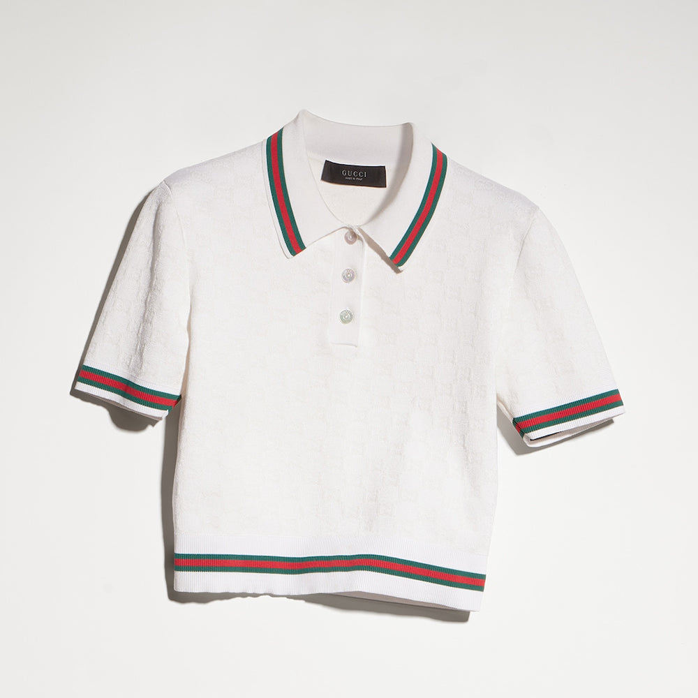 GUCCI GG Extra Fine Cotton Jacquard Polo Shirt and Miniskirt in Ivory #386527