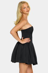 Corset Tulle Mini Dress In Jet Black