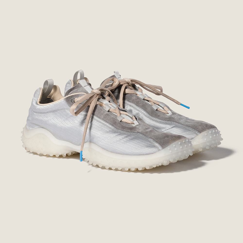 MiuMiu Cloudy Gray Bubble Technical Fabric And Suede Sneakers #395010