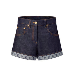 Louis Vuitton Women's Summer Solid Color Turn-Up Mini Pocket Denim Shorts #77818
