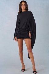 Draped Cape Mini Dress In Black