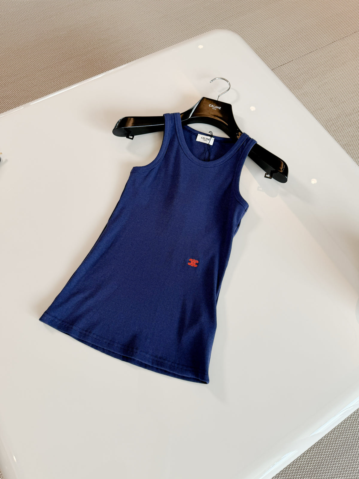 CELINE TANK TOP IN RIBBED COTTON SILK #386277