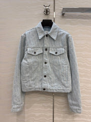 DIOR Cropped Jacket Light Blue Dior Oblique Washed Cotton Denim #386397