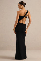 Giovanna | Black Asymmetric Maxi Dress With Wrap Skirt
